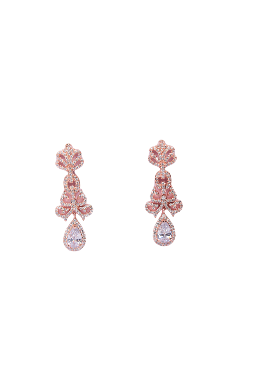 Namokriti Royal Look Rose- gold plated Teardrop Earrings for Women White & Rose Gold Designer Jewelry